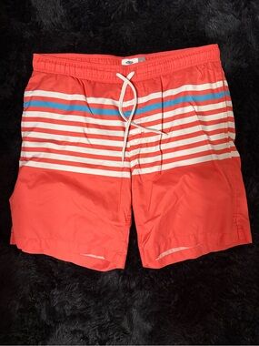 Old Navy Coral, White & Blue Striped Men’s Swim Board Shorts